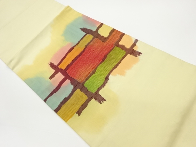 抽象模様織出し開き名古屋帯（額縁仕立て）